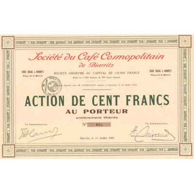 Sté du Café Cosmopolitain (Act 100 F)