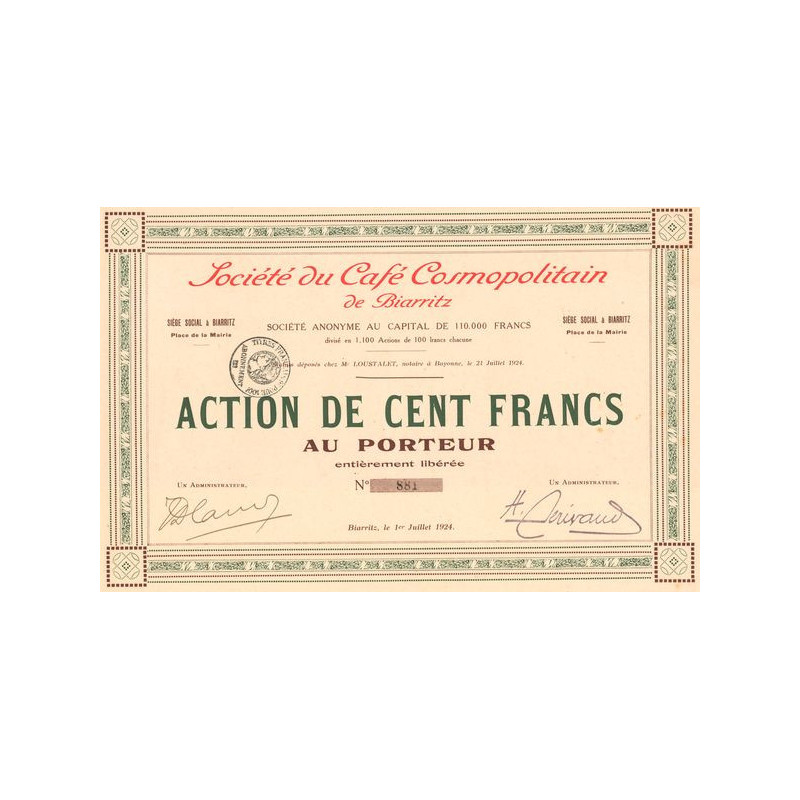 Sté du Café Cosmopolitain (Act 100 F)