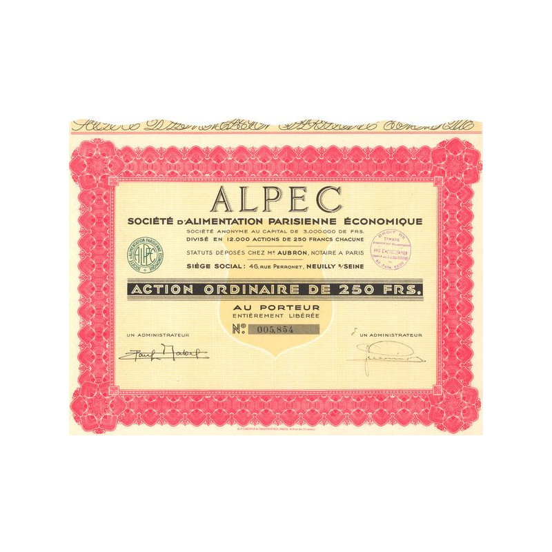 ALPEC Sté d'Alimentation Parisienne Economique (Act Ordin 250 F)