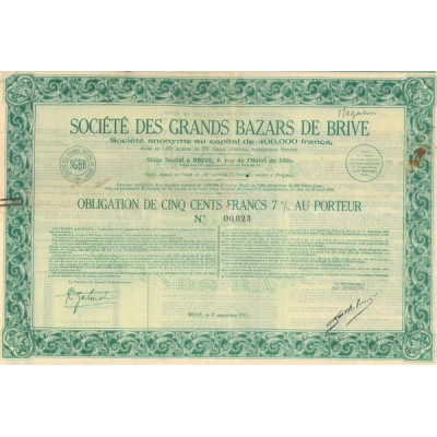 Sté des Grands Bazars de Brive (Obl 500 F 7%)