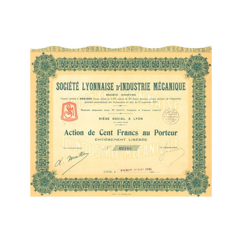 Sté Lyonnaise d'Industrie Mécanique (Act 100 F)