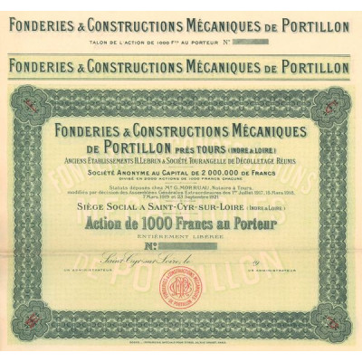 Fonderies & Constructions Mécaniques de Portillon près Tours (Indre & Loire) - Anciens Ets H.Lebrun & Sté Tourangelle de Décolle