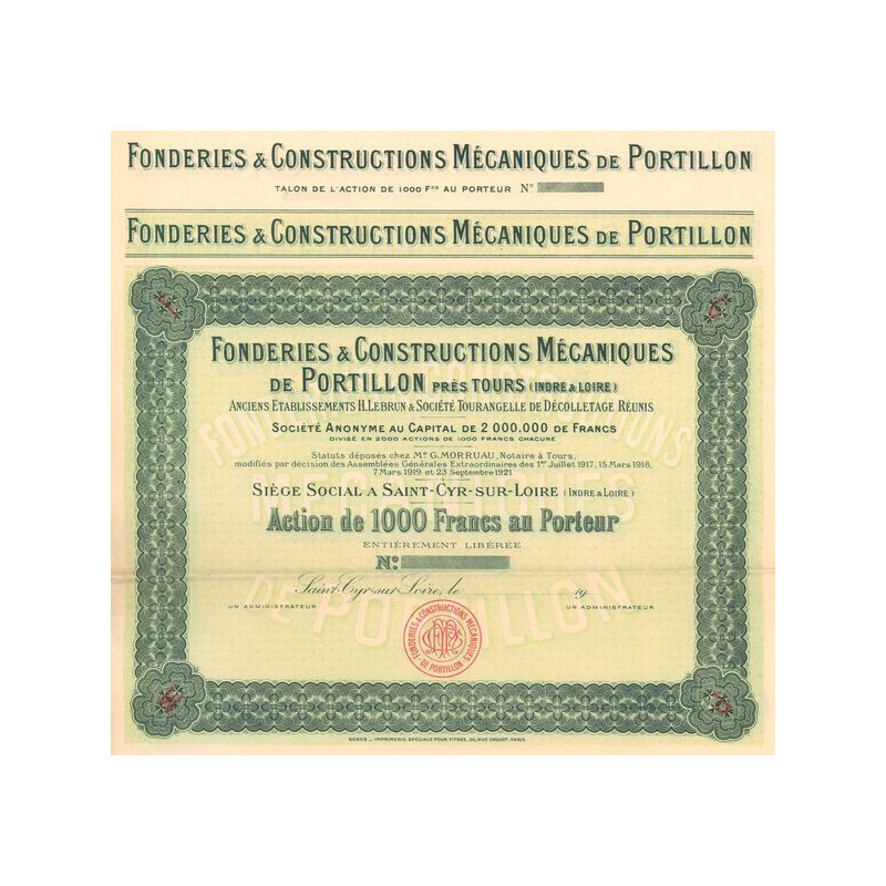 Fonderies & Constructions Mécaniques de Portillon près Tours (Indre & Loire) - Anciens Ets H.Lebrun & Sté Tourangelle de Décolle