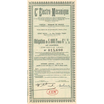 Cie Electro-Mécanique (Obl 5000 F 6% 1/4)