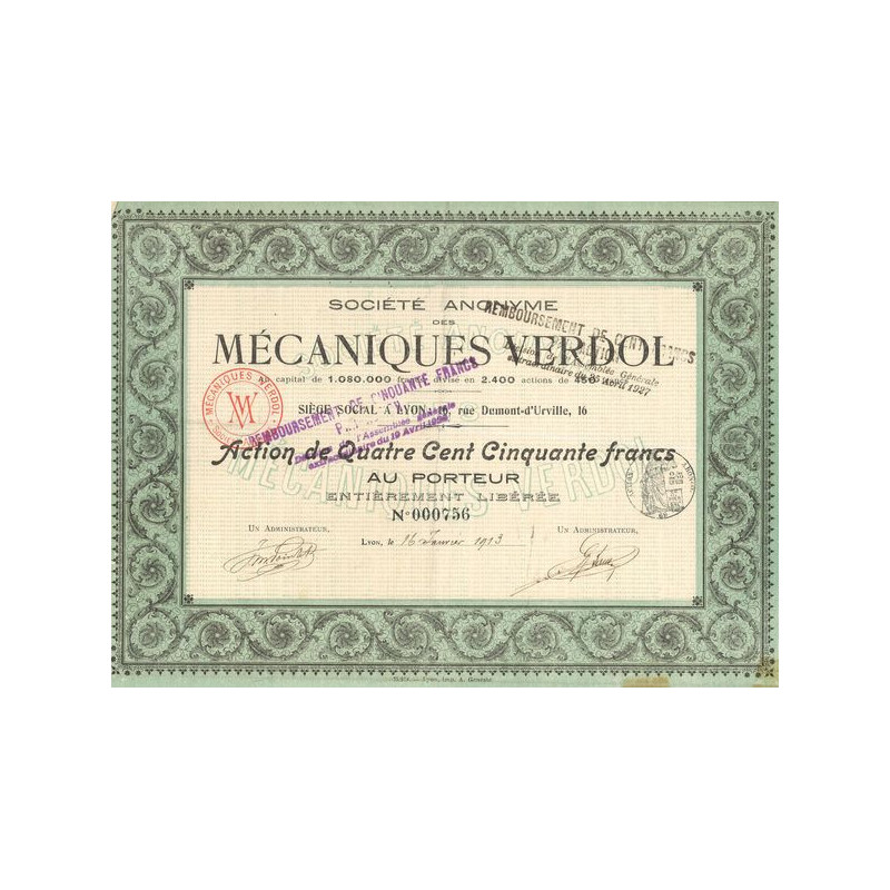 S.A. des Mécaniques Verdol (Act 450 F)