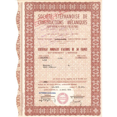 Sté Stéphanoise de Constructions Mécaniques (Certif Nomin Act 50 F)