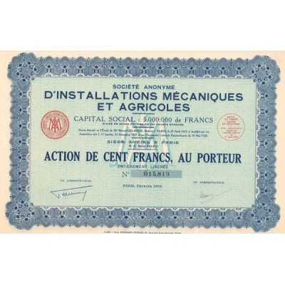 S.A. d'Installations Mécaniques et Agricoles (Act 100 F)