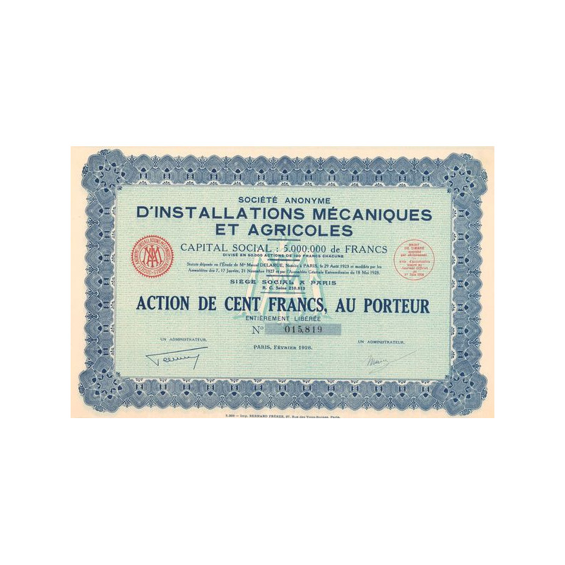 S.A. d'Installations Mécaniques et Agricoles (Act 100 F)