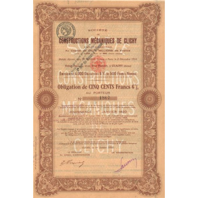Sté de Constructions Mécaniques de Clichy (Obl 500 F 6%)