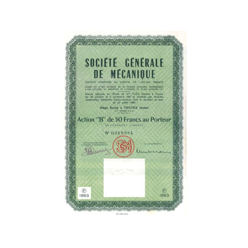 Sté Gale de Mécanique (Act B 50 F)