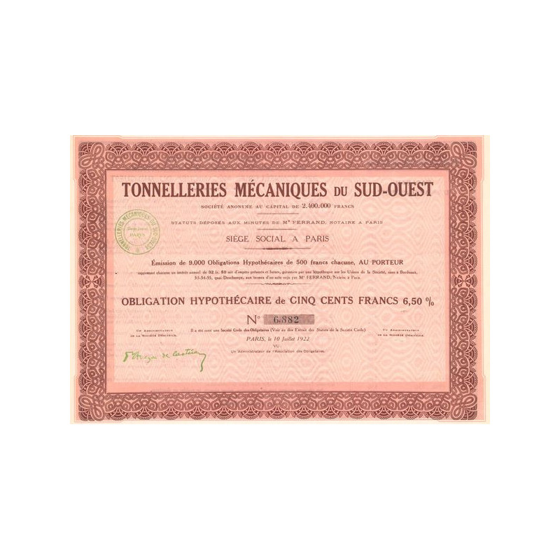 Tonnelleries Mécaniques du Sud-Ouest (Obl Hypo 500 F 6.50%)