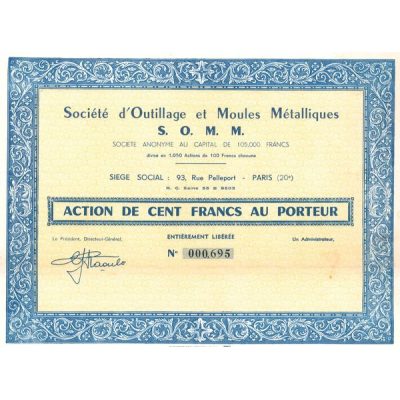 Sté d'Outillages et Moules Métalliques S. O. M. M. (Act 100 F)