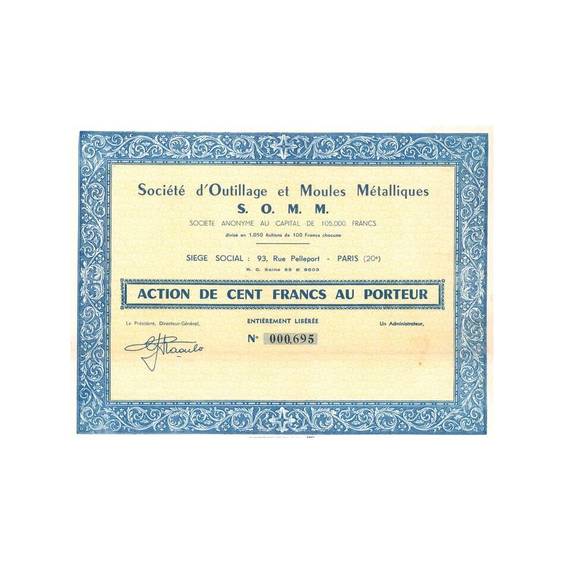 Sté d'Outillages et Moules Métalliques S. O. M. M. (Act 100 F)