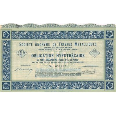 S.A. de Travaux Métalliques (Obl Hypothécaire 160 F 4%)