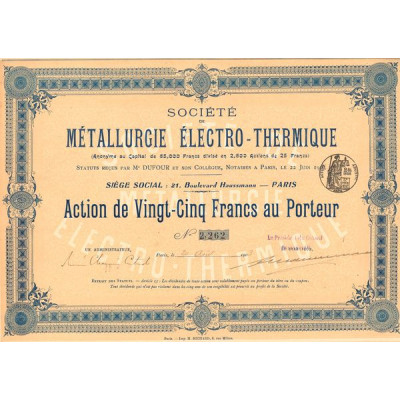Sté de Métallurgie Electro-Thermique (Act 25 F)