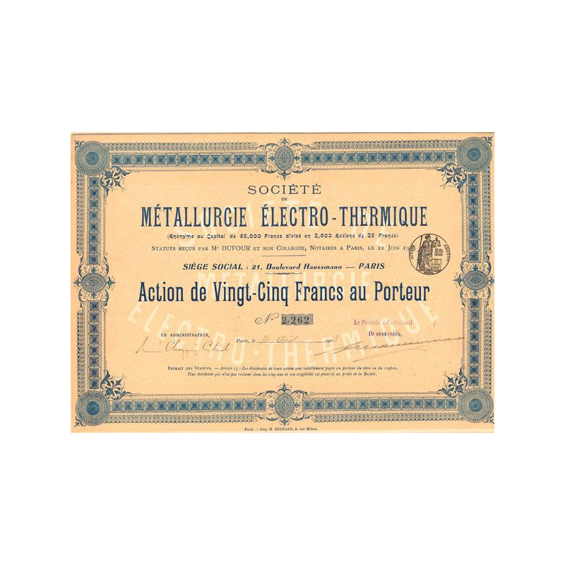 Sté de Métallurgie Electro-Thermique (Act 25 F)