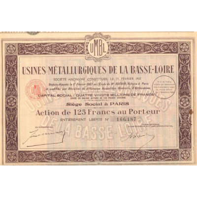 Usines Métallurgiques de la Basse-Loire (Act 125 F)(1929)