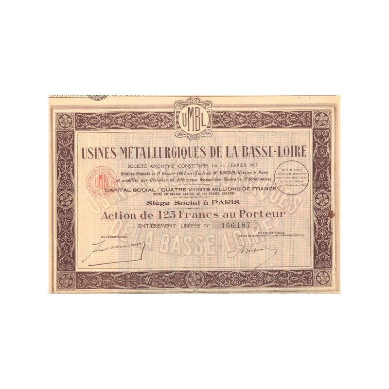 Usines Métallurgiques de la Basse-Loire (Act 125 F)(1929)