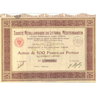 Sté Métallurgique du Littoral Méditerranéen - Anc Ets Joseph SAGLIA (Act 500 F)