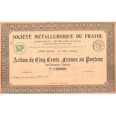 Sté Métallurgique du Frayol (Act 500 F)