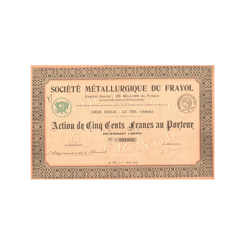 Sté Métallurgique du Frayol (Act 500 F)
