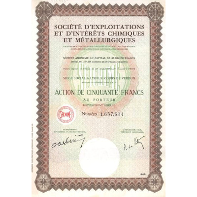 Sté d'Exploitations et d'Intérêts Chimiques et Métallurgiques - Anc Société du Duralumin (Act 50 F)