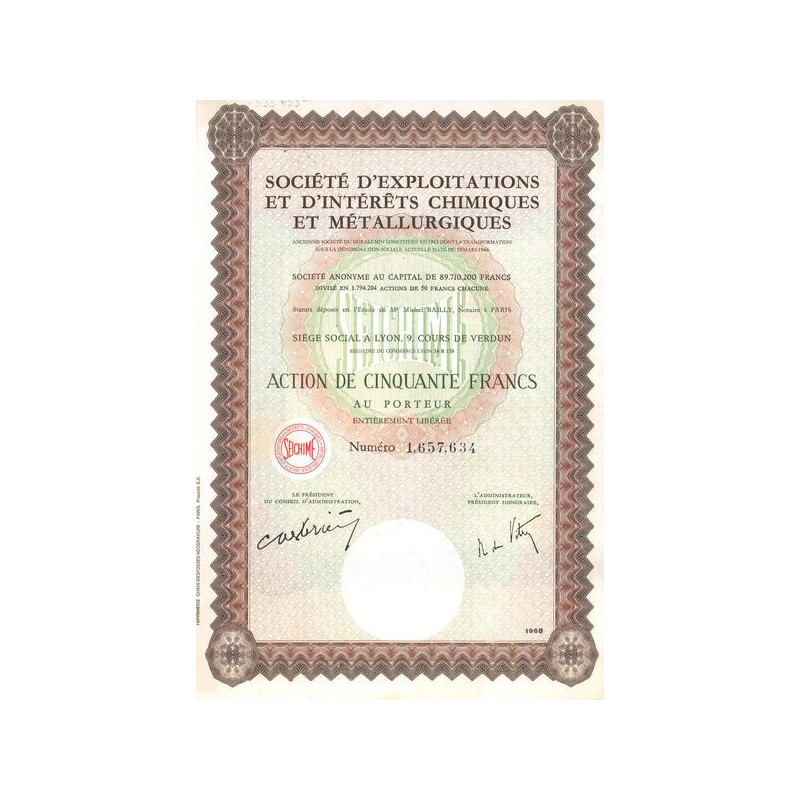 Sté d'Exploitations et d'Intérêts Chimiques et Métallurgiques - Anc Société du Duralumin (Act 50 F)