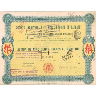 Sté Industrielle et Métallurgique du Caucase (Act 250 F)