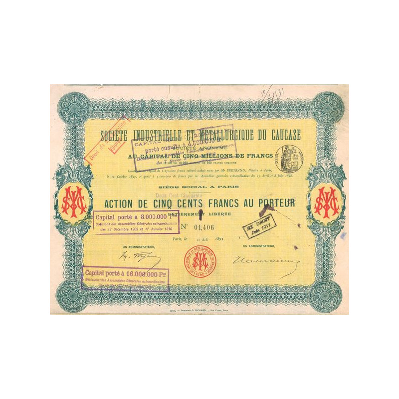 Sté Industrielle et Métallurgique du Caucase (Act 250 F)