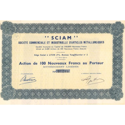 "SCIAM" Sté Commerciale et Industrielle d'Articles Métallurgiques (Act 100 NF)