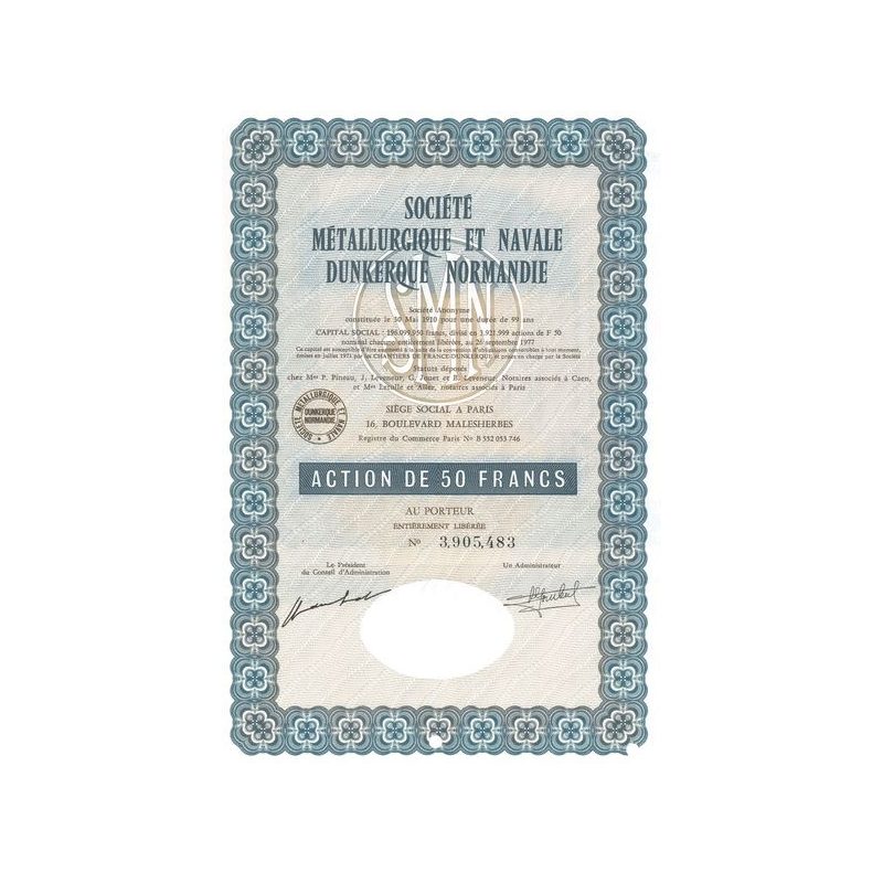 Sté Métallurgique et Navale Dunkerque Normandie SMN (Act 50 F)