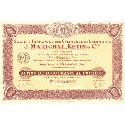 Sté Française des Cylindres de Laminoirs J.Marichal. Ketin & Cie (Act 1000 F)