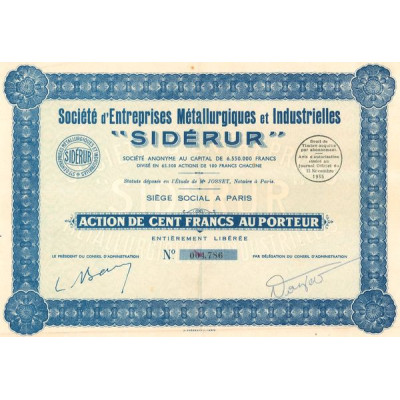 Sté d'Entreprises Métallurgiques et Industrielles "SIDERUR" (Act 100 F)