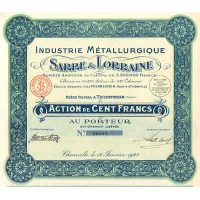 Industrie Métallurgique Sarre & Lorraine (Act 100 F)