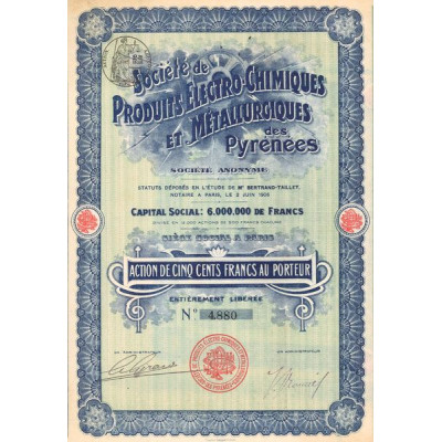 Sté de Produits Electro-Chimiques et Métallurgiques des Pyrénées (Act 500 F)