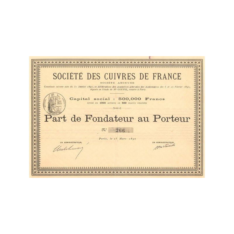 Sté des Cuivres de France - 1890 (Jaune) (Act 500 F)