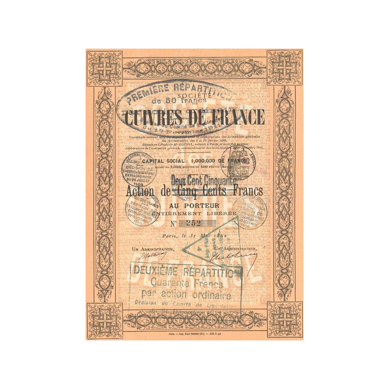 Sté des Cuivres de France - 1892 (Orange) (Act 500 F)