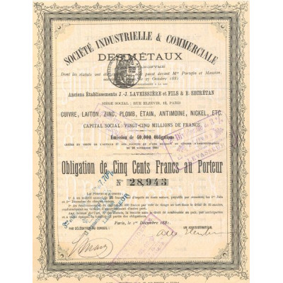 Sté Industrielle & Commerciale des Métaux - Anc Ets J.-J. Laveissière et Fils & E. Secrétan - Cuivre. Laiton. Zinc. Plomb. Etain