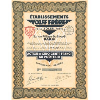 Ets Wolff Frères - Fers. Tôles. Aciers (Act 500 F)