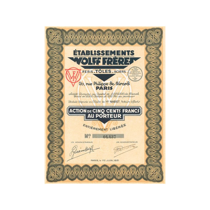 Ets Wolff Frères - Fers. Tôles. Aciers (Act 500 F)