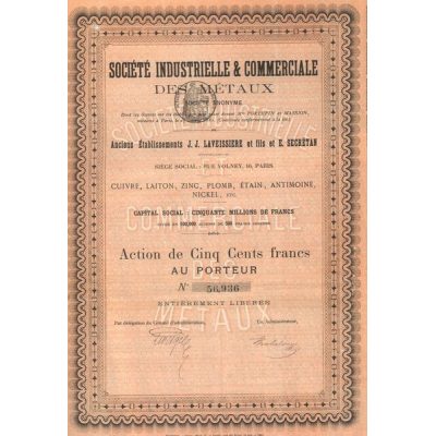 Sté Industrielle & Commerciale des Métaux - Anc Ets J.-J. Laveissière et Fils & E. Secrétan - Cuivre. Laiton. Zinc. Plomb. Etain