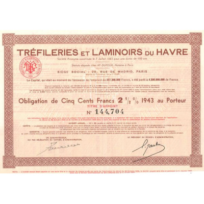 Tréfileries et Laminoirs du Havre (Obl 500 F 2% 1/2)