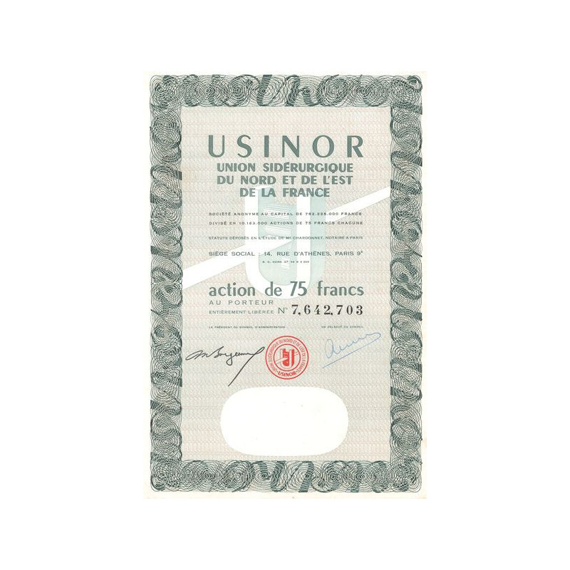 USINOR - Union Sidérurgique du Nord et de l'Est de la France (Act 75 F)