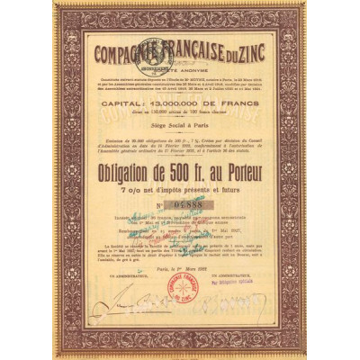 Cie Française du Zinc (Obl 500 F)