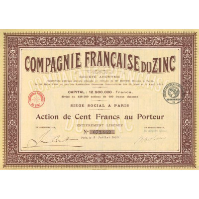 Cie Française du Zinc (Act 100 F)