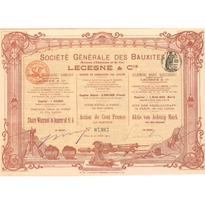Sté Gale des Bauxites (Minerais d'Aluminium et de Fer) Lecesne & Cie (Act 100 F)