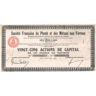 Sté Française du Plomb et des Métaux non Ferreux (Titre 25 Act 100 F)(1949)