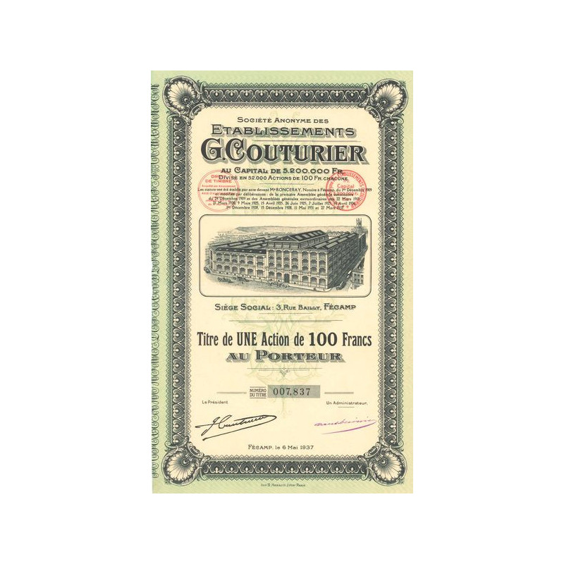 S.A. des Etablissements G. Couturier (Titre 01 Act 100 F)