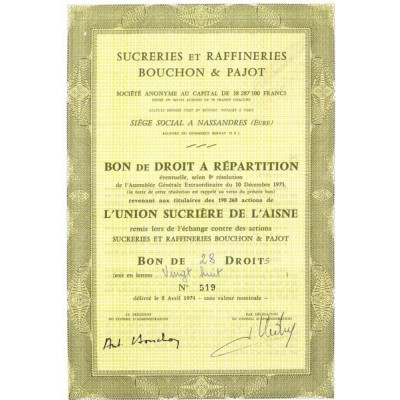 Sucreries et Raffineries Bouchon & Pajot (Titre 28 Bon Nomin)