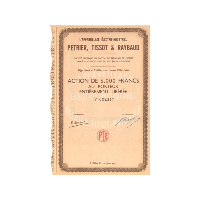 L'Appareillage Electro-Industriel Petrier. Tissot & Raybaud (Act 5000 F)